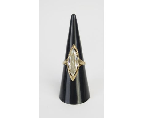 A 9ct Gold and Quartz? Marquis Ring, c. 27.5x9mm head, size L.5, 4.2g 