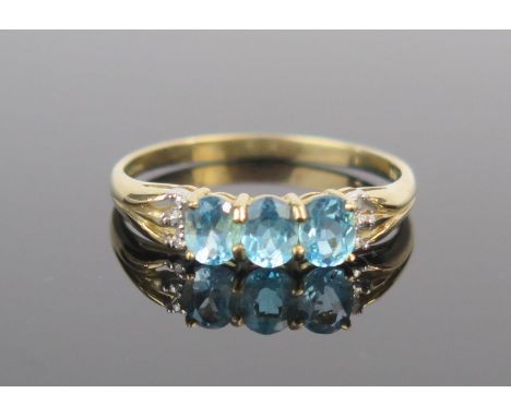 A 9ct Gold, Blue Spinel? and Diamond Dress Ring, size V.75, 2.1g 