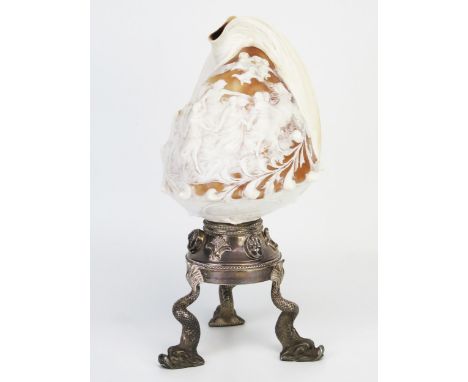A Silver Mounted Carved Shell Cameo Lamp_&nbsp; Guido Reni, 'Aurora's Chariot' Lamp, carved conch shell in low relief, mounte