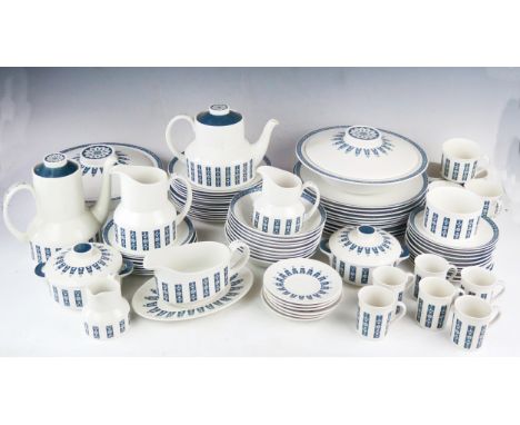 A Royal Doulton Moonstone pattern part tea, coffee and dinner service, incudes tea and coffee pots, coffee cans tea cups sauc