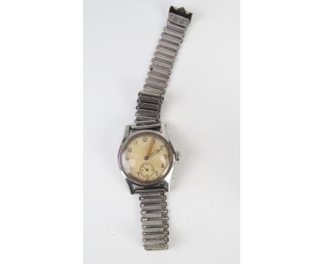 A Military Steel Cased Wristwatch, the 31.5mm case with Swiss 15 jewel manual wind movement and dial with Arabic numerals and