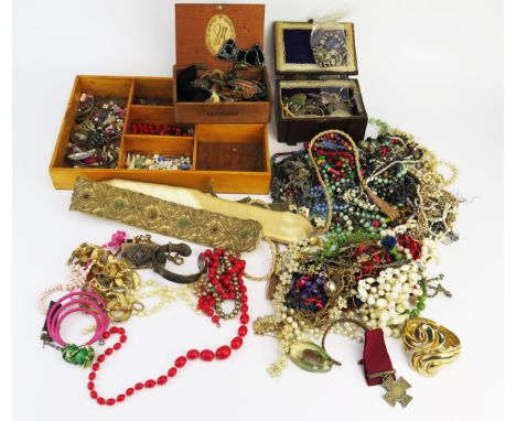 A Selection of Costume Jewellery, coins, vintage gold wire and semi precious stone sash, etc. 