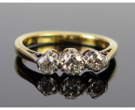 An 18ct Gold and Diamond Three Stone Ring, EDW .49ct, size I,  2.5g 