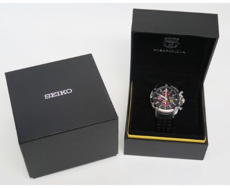 A Seiko Sportura FC Barcelona Chronograph Men's Watch limited edition, boxed. Appears barely worn 