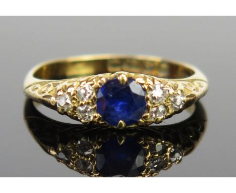 An Antique 18ct Gold, Spinel? and Old Cut Diamond Ring, Chester 1904, 5mm central stone, size N, 3.5g 