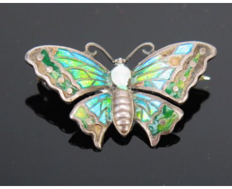 An Antique Charles Horner Silver and Enamel Butterfly Brooch, Chester 1908, 29mm wings, 3.6g 