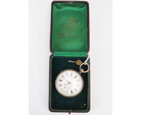 A Late Victorian Silver Cased Gents Open Dial Pocket Watch,  with 45mm enamel Roman dial with subsidiary seconds dial, marks 