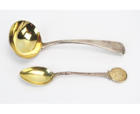 A George III silver Old English pattern sauce ladle, maker Thomas Johnson, London, 1813, 14cm long together with a silver gol