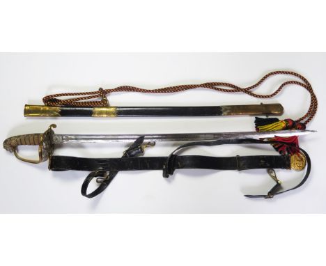 A Victorian Naval Officer's dress sword, with 76cm etched and fullered blade, bears Royal Cypher and fouled anchor, with gilt