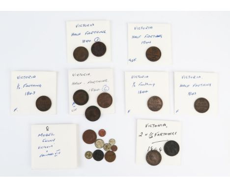 Selection of model coins with group of half farthings. 