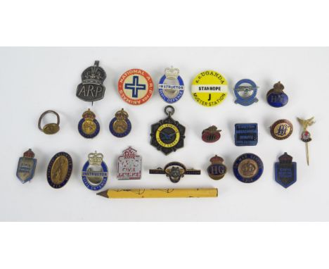 A collection of assorted metal and enamel lapel badges, Civil Defence badges, Athletes Volunteers Force and others. (a lot). 