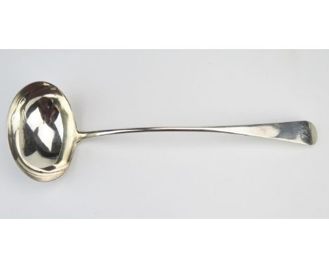 A George III silver Old English pattern soup ladle, maker George Smith IV, London, 1799, monogrammed, 32cm long, 177gms, 5.71