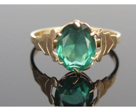 A 9ct Gold and Green Paste Dress Ring, full Birmingham hallmarks, 1.8g 