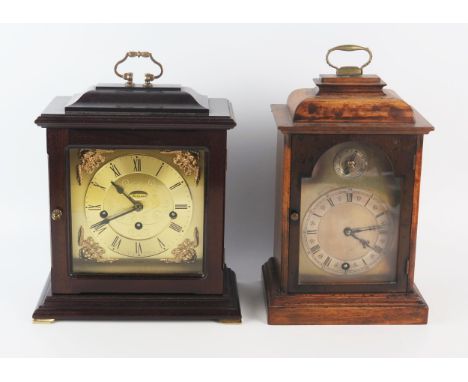 A 20th century bracket timepiece, with caddy top, having a silvered rectangular Roman dial, with subsidiary regulation dial, 