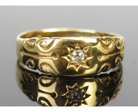 An Antique 18ct Gold and Diamond Gypsy Ring, Birmingham 1903, H&amp;S, c. 3.3mm old cut, size O, 3g 