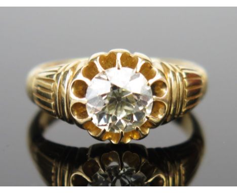 A Fine Victorian Gent's 18ct Gold and Diamond Solitaire Ring, c. 7.3mm diam. x 4.8mm stone, Birmingham 1888, maker CE&amp;FD 