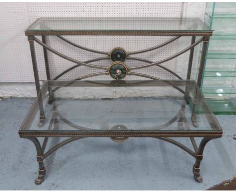 CONSOLE TABLE, to match previous lot, 130cm W x 38cm D x 81cm H, plus coffee table, 113cm W x 64cm D x 44cm H. 