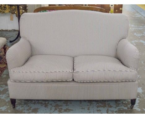 SOFA, ticking upholstery with two seat cushions, 141cm W.