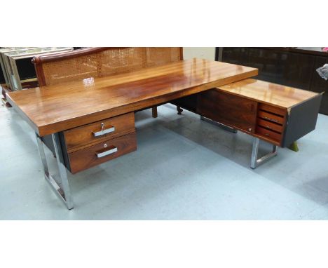 CORNER DESK, attributed to Gordon Russel prestige design, two piece desk, 1970's rosewood, 213cm x 162cm x 73cm.