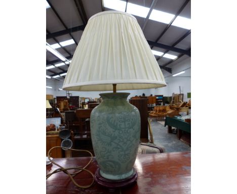 A MODERN CHINESE STYLE GREEN GLAZED LAMP