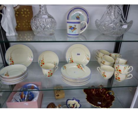 AN ART DECO PART TEA SERVICE, NAO FIGURINE, GLASS WARES, ETC. 