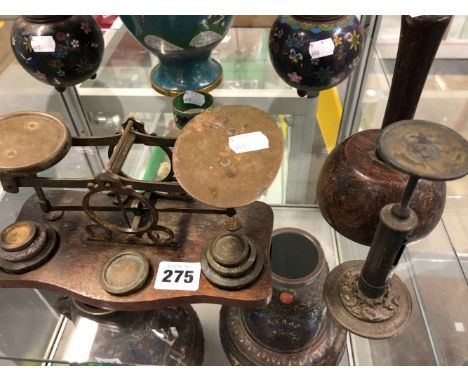 THREE SETS OF VINTAGE POSTAL SCALES,AND A WOODEN JAS NEILL MALLET.