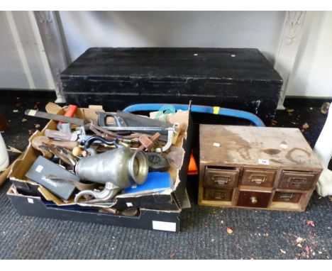 A COLLECTION OF VARIOUS HAND TOOLS, TOOL BOXES ETC.