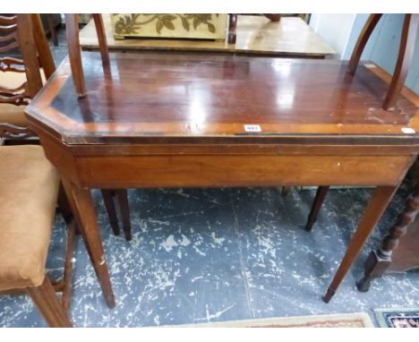 A REGENCY MAHOGANY AND INLAID FOLD OVER CARD TABLE. 