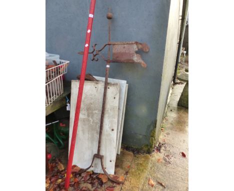 AN VINTAGE WEATHER VANE, WASHSTAND TOPS ETC.