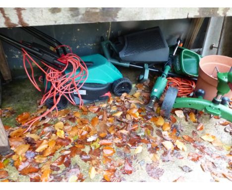 ELECTRIC GARDEN TOOLS TO INCLUDE A BOSCH MOWER ETC.