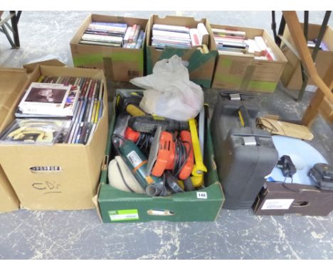 A QUANTITY OF VARIOUS POWER TOOLS AND TWO BOXES OF CDS, 