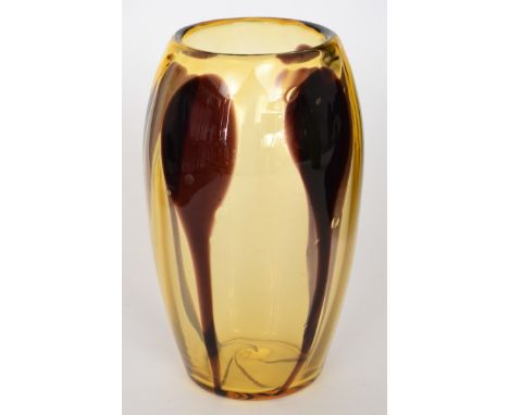 A 1930's Stuart & Sons vase of swollen ovoid form decorated with applied amethyst tears over the deep citron ground, unmarked