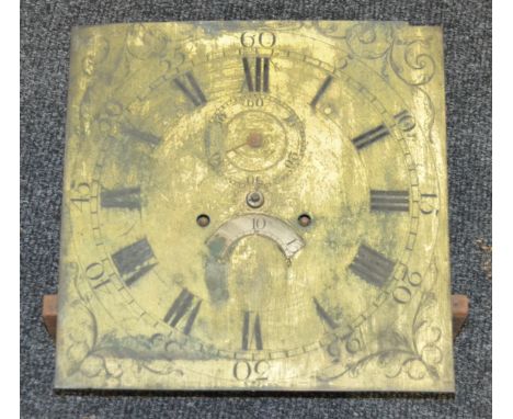 A 19th Century silvered longcase clock dial with eight day striking movement incorporating seconds and date aperture, engrave