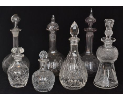 A small assorted collection of 19th Century and later cut crystal glass decanters to include globe and shaft, baluster form e