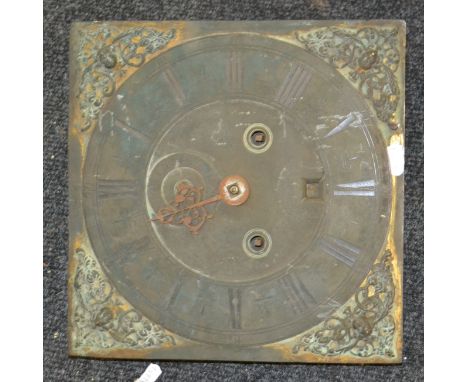An 18th Century brass ten inch longcase clock dial with eight day striking movement date aperture and subsidiary seconds dial