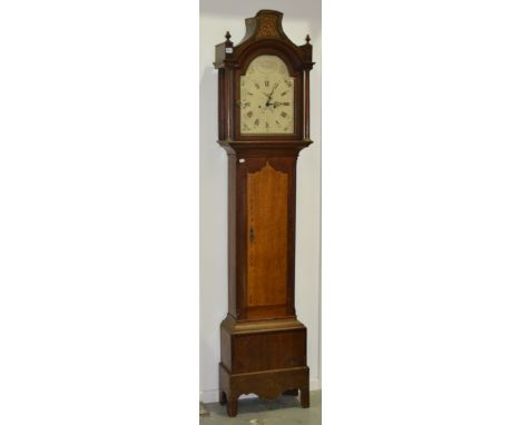 A 19th Century oak and mahogany longcase clock by George Parker, Wisbech, with an eight day striking movement, the painted di