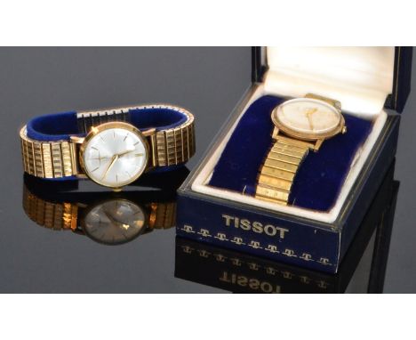 A 9ct gentleman's wrist watch, batons to a silvered dial marked Mappin, together with a similar boxed Tissot example, both wi