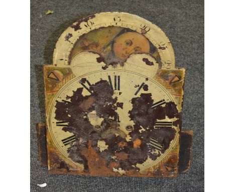A 19th Century painted longcase clock dial with eight day striking movement and moon phase, with 36cm