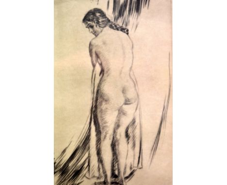 HANNS (JOHANNES) ANKER (1873 - 1950) - Standing Nude, dry point etching, signed in pencil and numbered 15/25, framed, 17cm x 