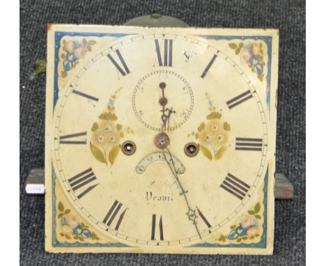 A 19th Century painted longcase clock dial indistinctly signed .... Yeovil, with eight day striking movement and blue floral 