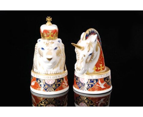 Two limited edition Royal Worcester candle snuffers made to commemorate the Golden Jubilee of Queen Elizabeth II comprising a