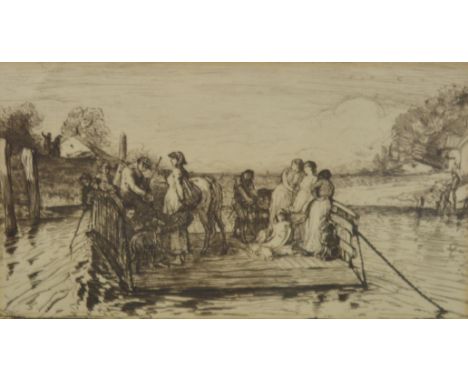 ROBERT WALKER MACBETH (1848 - 1910) - The Ferry, etching, signed in pencil, signed with initials and dated 1880 in the plate,