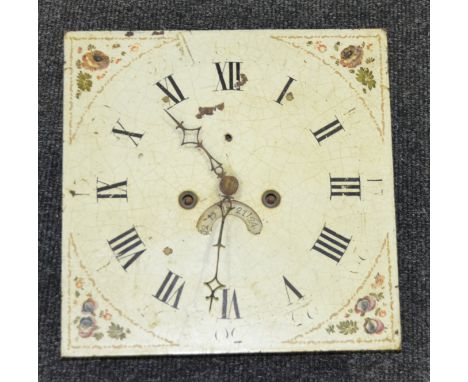 A 19th Century longcase clock painted dial, with eight day striking movement and with floral corner spandrels, incorporating 