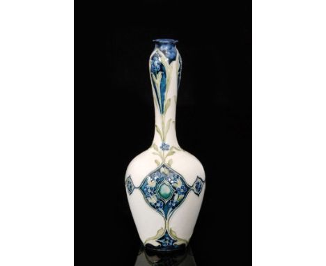 A William Moorcroft for Macintyre & Co Florian Ware vase of globe and shaft form decorated with panels of Forget-me-nots in b