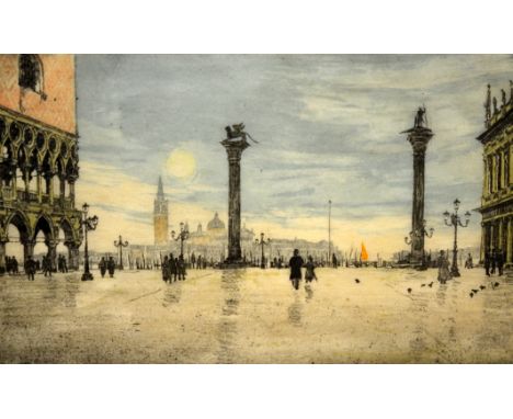 20TH CENTURY FRENCH SCHOOL - St. Mark's Square, Venice, etching, signed with monogram in pencil, framed, 13.5cm x 22cm also f