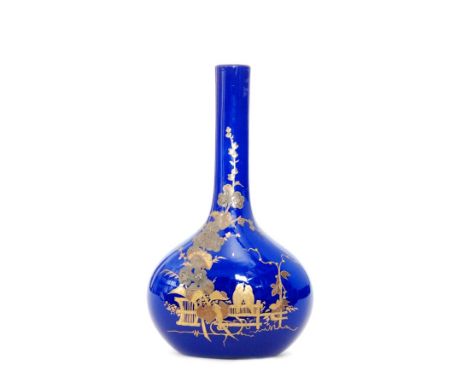 A late 19th Century cased glass vase in the manner of Thomas Webb & Sons of compressed globe and shaft form, relief paste gil