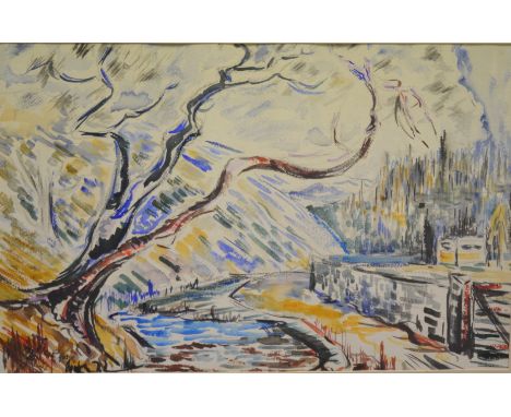 R. R. SCOTT HAY (EARLY 20TH CENTURY) - The Logan Burn, Langholm, watercolour, signed and dated March (19)45, framed, 35.5cm x