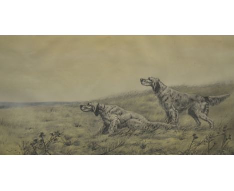LEON DANCHIN (1887 - 1939) - Setters in a landscape, etching, signed in pencil and numbered 248/500, framed, 33cm x 64cm