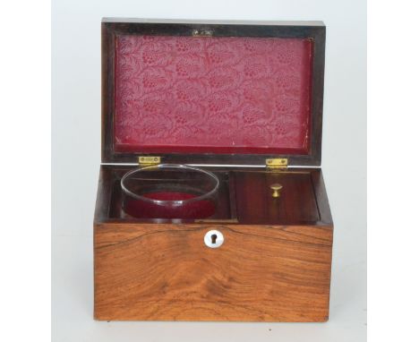 A 19th Century rosewood tea caddy fitted with a single section and glass mixing bowl, width 24cm