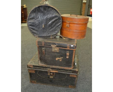 A 19th Century brass studded trunk by William Jones of 134 New Street Birmingham, a similar trunk stencilled for Mrs Legh of 